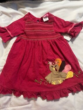 Good Lad Magenta Turkey Applique Smocked Dress